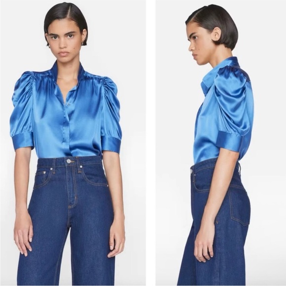 FRAME Gillian 100% Silk Button-Up Shirt in Slate blue Sz M Medium women NWT $378 - Picture 1 of 8